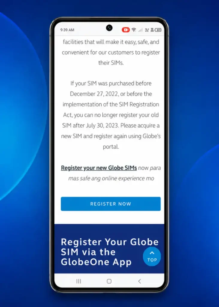 Globe SIM Registration Step 1